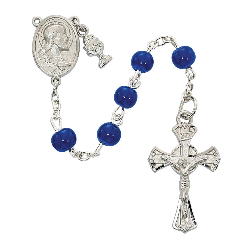 Blue Glass First Communion Rosary