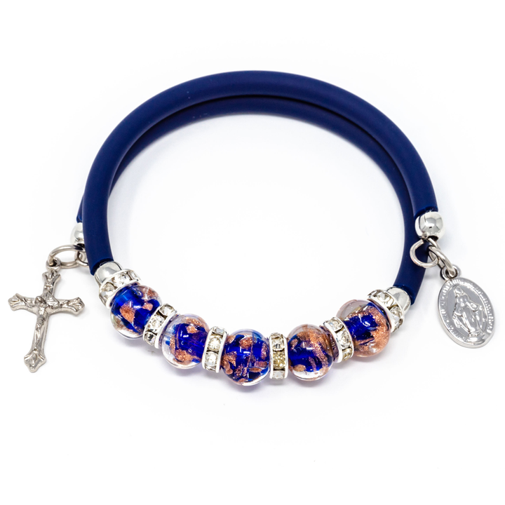 Blue Memory Wire Rubber Bracelet with Murano Beads