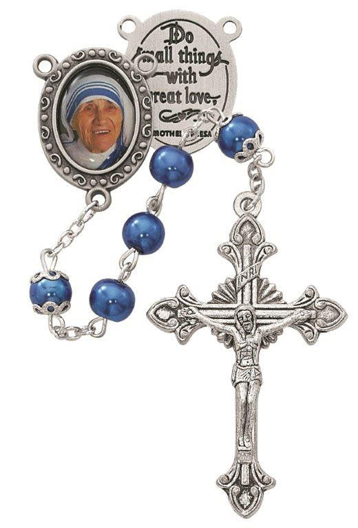 Blue Pearl Mother Theresa Rosary