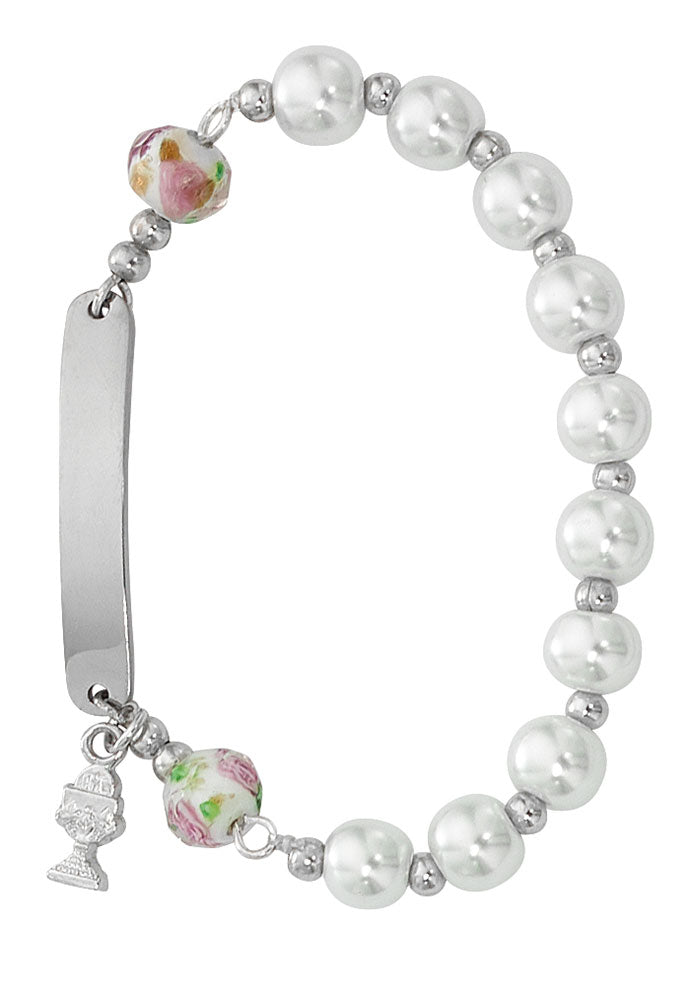 White Pearl ID Rosary Bracelet