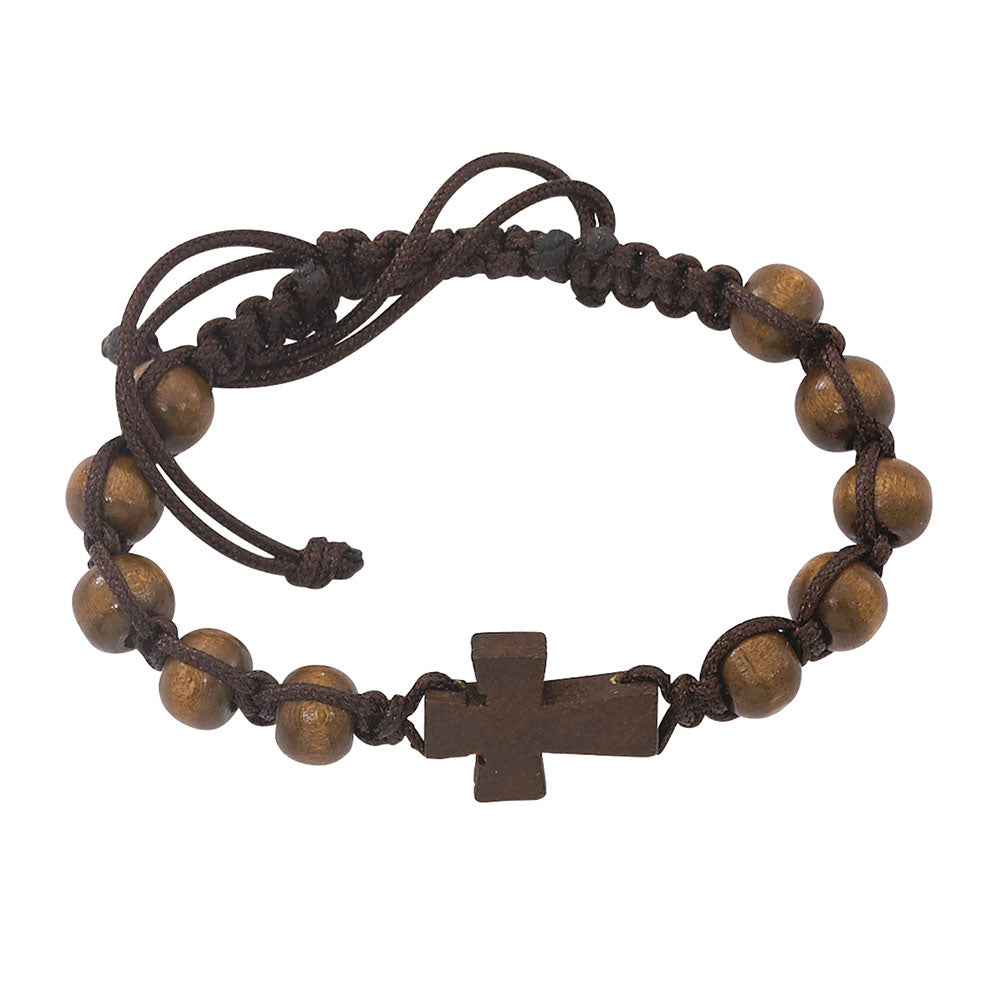 8mm Brown Wood Corded Bracelet