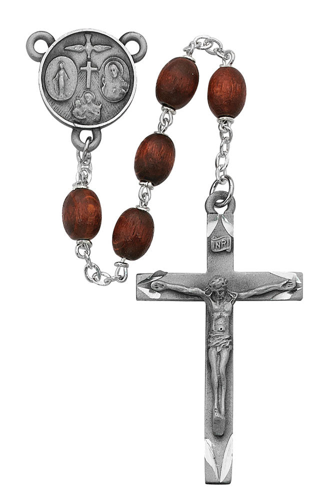 Brown Wood 4-Way Medal Rosary