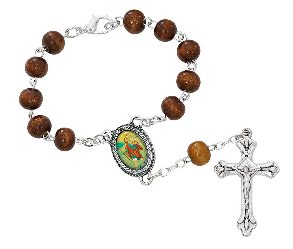 Brown Wood St. Christopher Auto Rosary