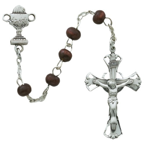 Brown Wood Rosary First Communion