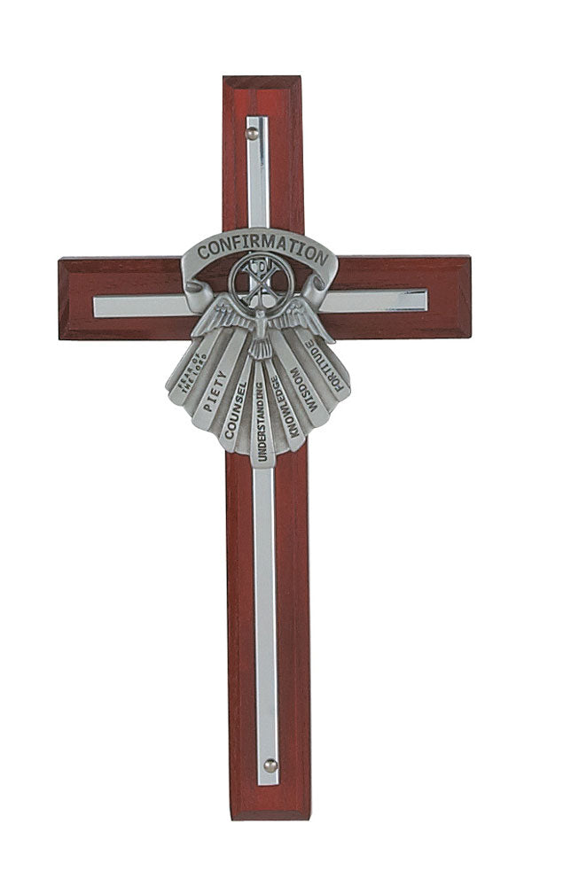 7" Cherry Wood Gifts of the Holy Spirit Confirmation Cross