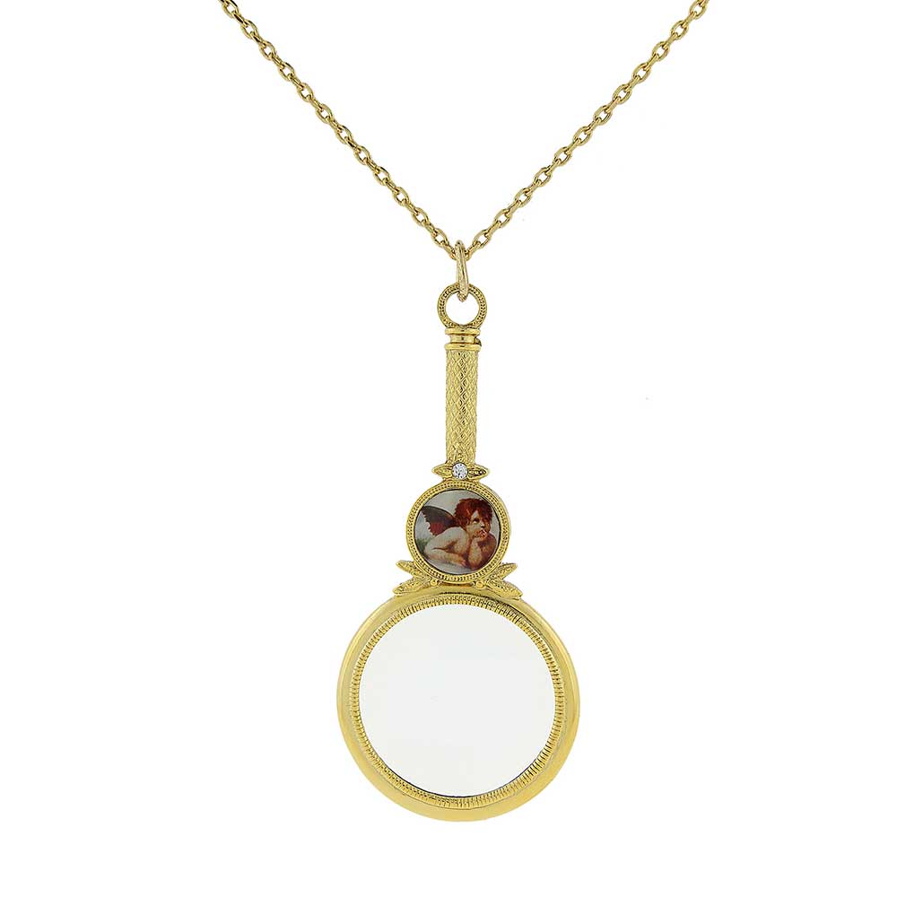 Cherub Angel Decal Magnifying Glass Pendant Necklace