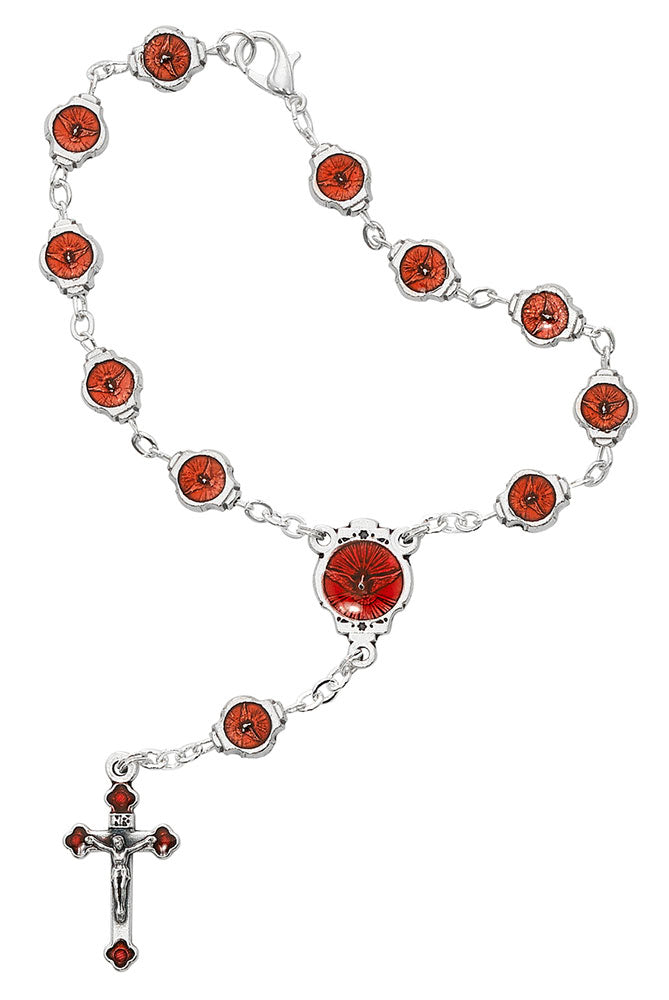8mm Silver & Red Confirmation Auto Rosary