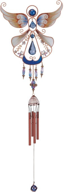 33" Copper Angel Wind Chime with Blue Gems