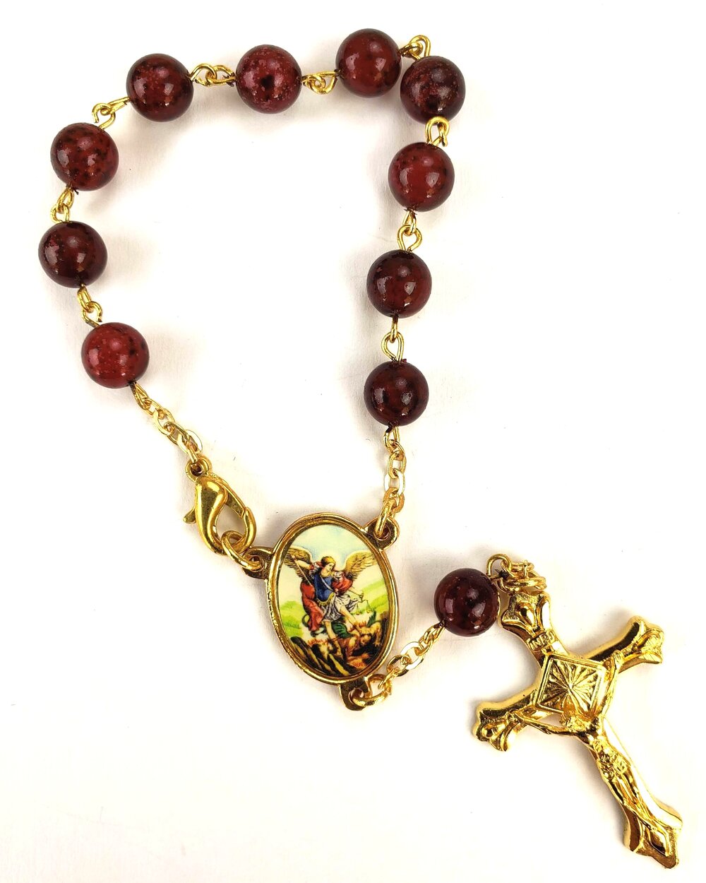 8mm Red Glass St. Michael the Archangel Rosary