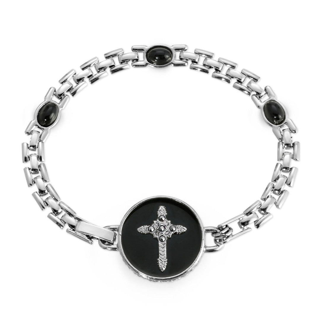 Cross Black Enamel Circle Bracelet