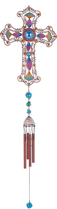 Copper Cross Wind Chime with Purple Gems