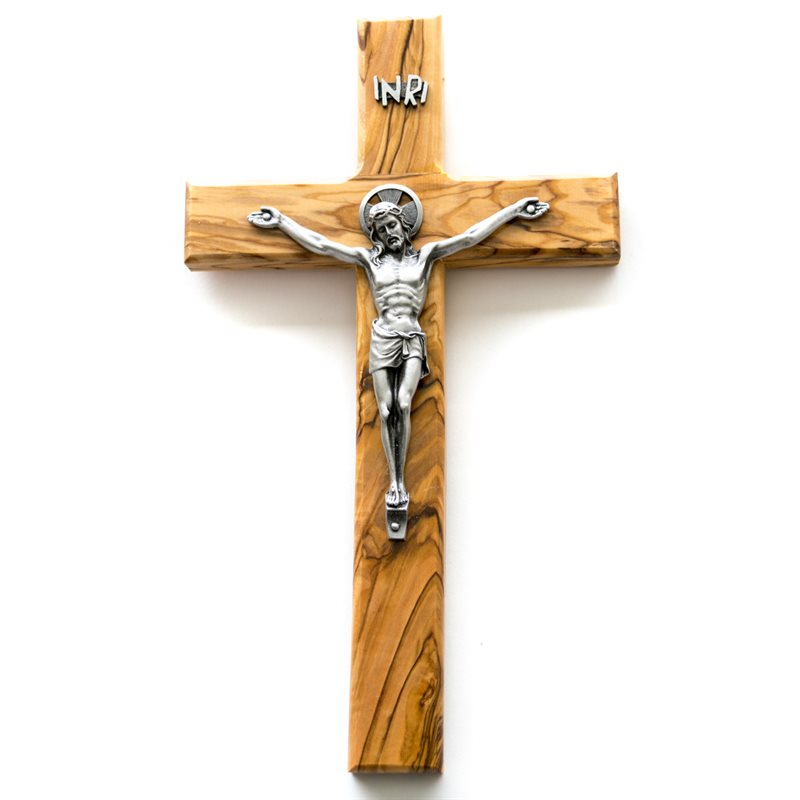 9.5" Olive Wood Crucifix with Pewter Corpus