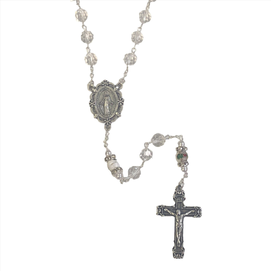 Crystal Clear Bead with Imitation Pearl Rosary