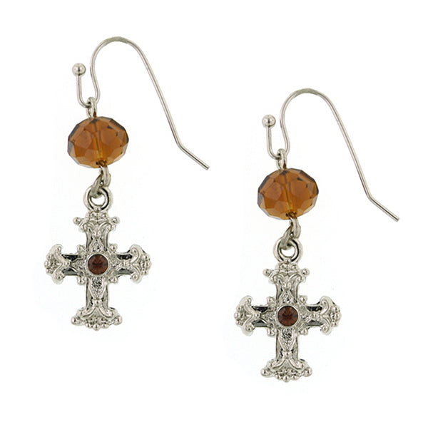 Crystal Cross & Bead Drop Earrings