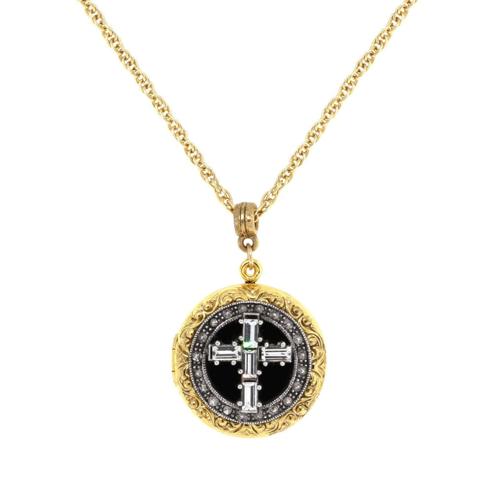 Crystal Clear Cross Locket Necklace