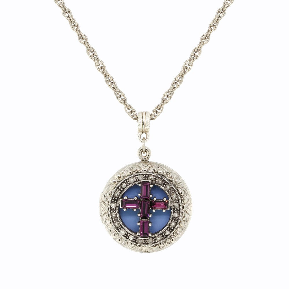 Crystal Purple Cross Locket Necklace