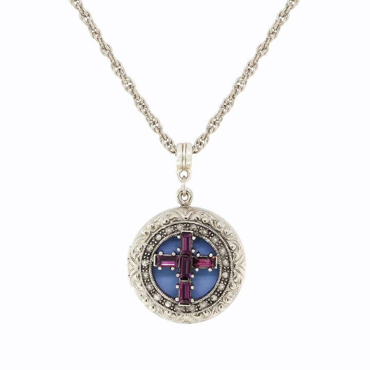 Crystal Purple Cross Locket Necklace