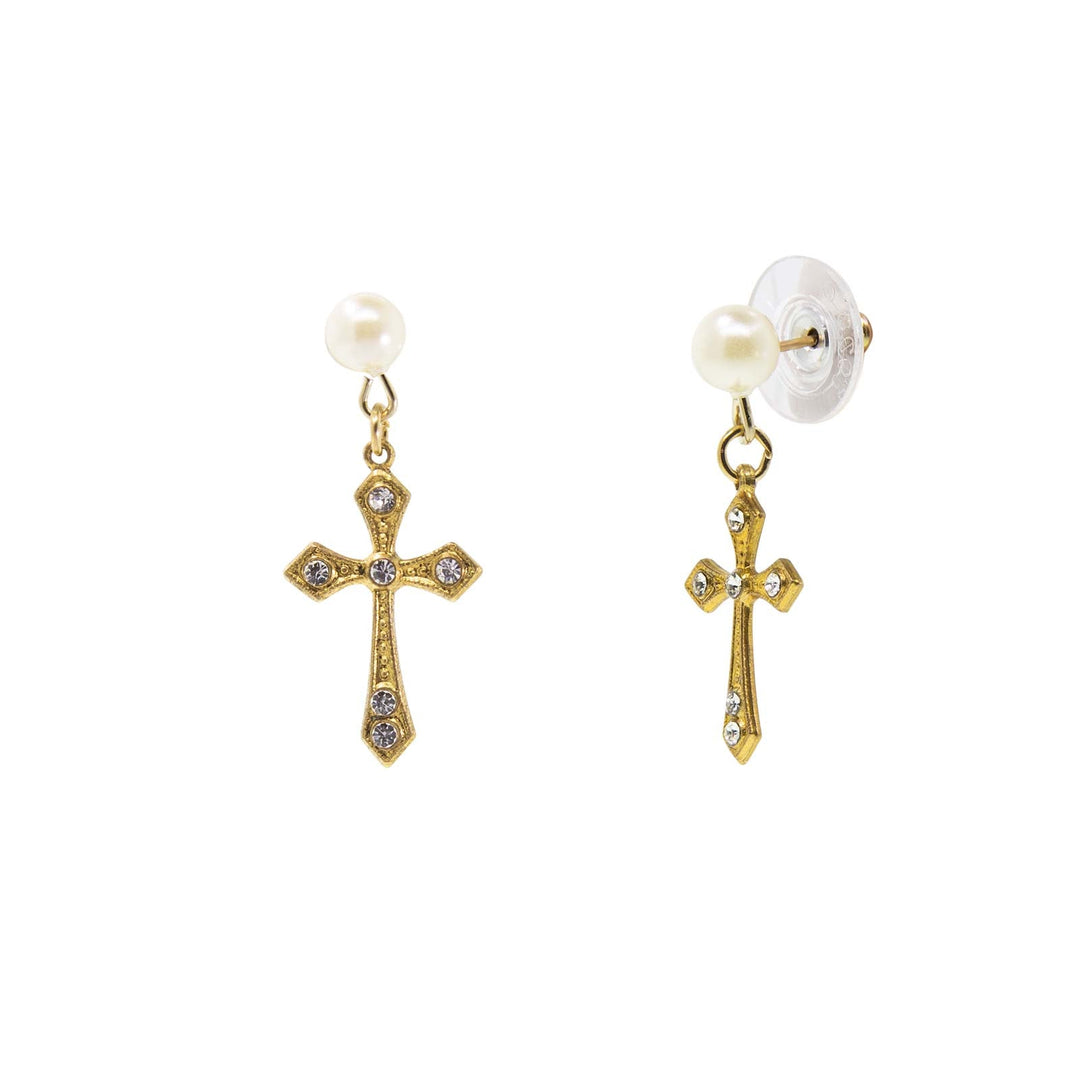 Crystal Cross Pearl Stud Drop Earrings