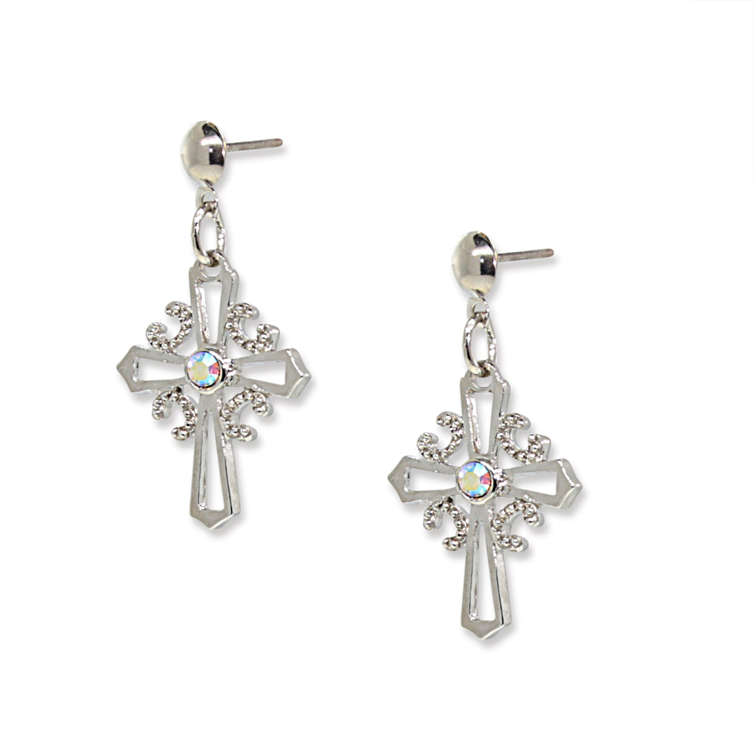 Aurora Borealis Crystal Cross Post Drop Earrings