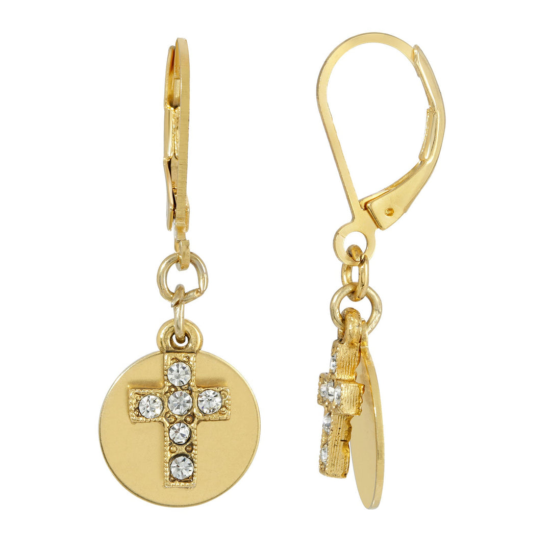 Crystal Cross with Gold Dipped Round Disc Earrings