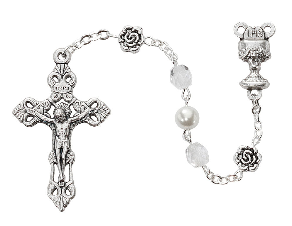 Crystal Flower & Pearl Rosary