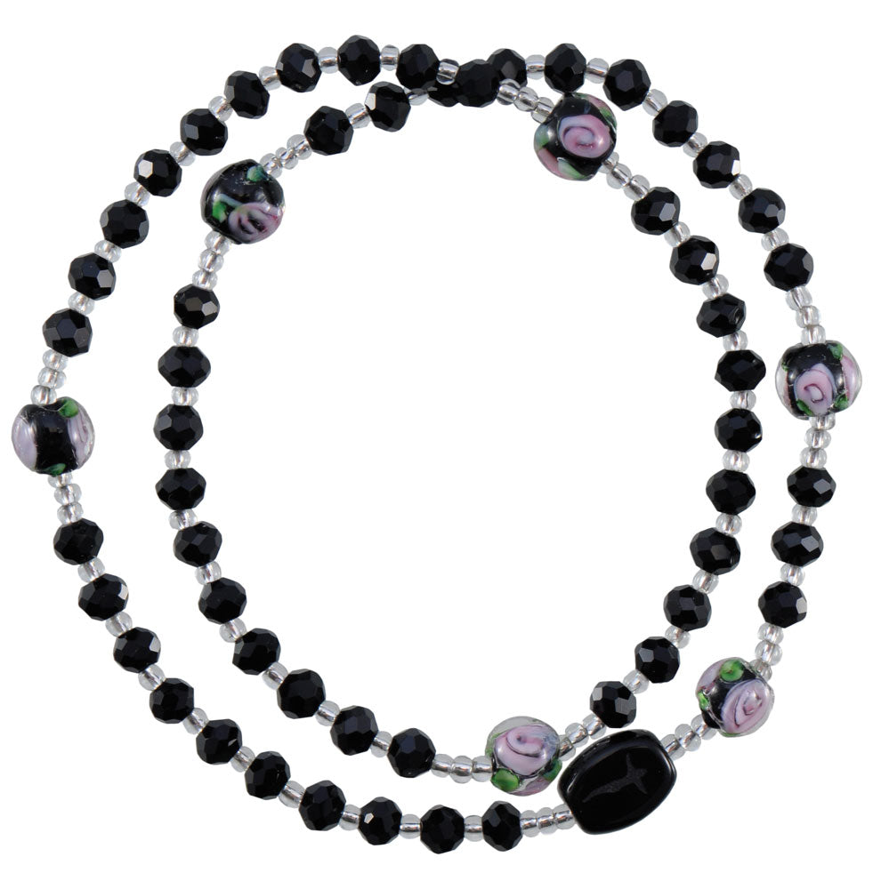 Genuine Black Crystal Twist Rosary Bracelet