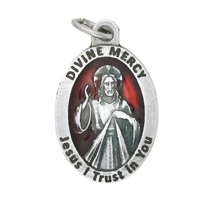 1" Divine Mercy Red Enameled Medal