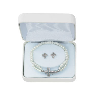 Double Pearl Bracelet & Earring First Communion Set