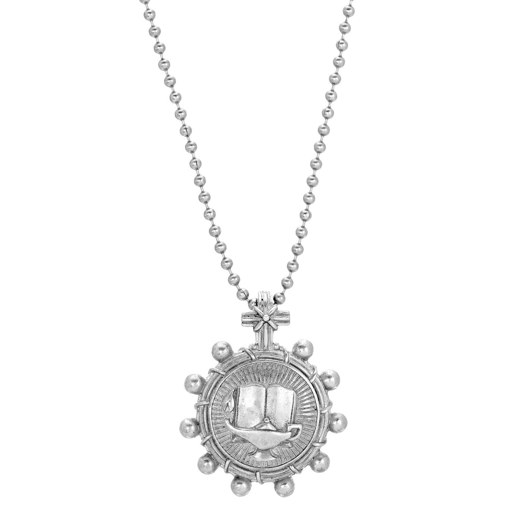 Double Sided Lamp And Bible Rosary Pendant Necklace Chain