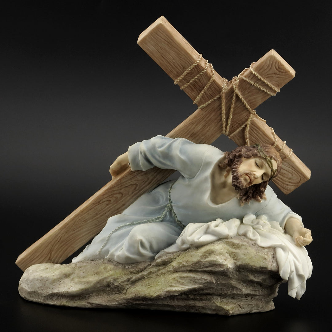 8.5" Fallen Jesus with Cross Statue