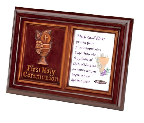 First Communion Mahogany Plaque