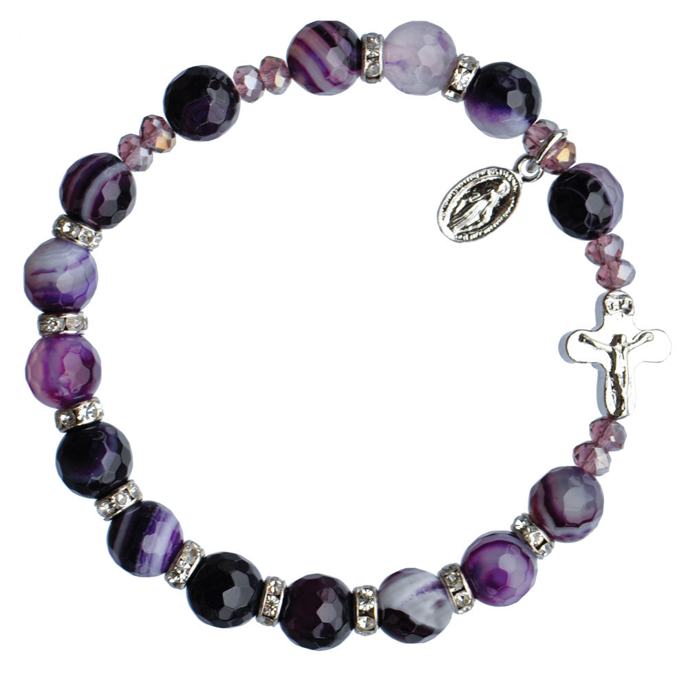 Genuine Purple Agate Rosary Bracelet