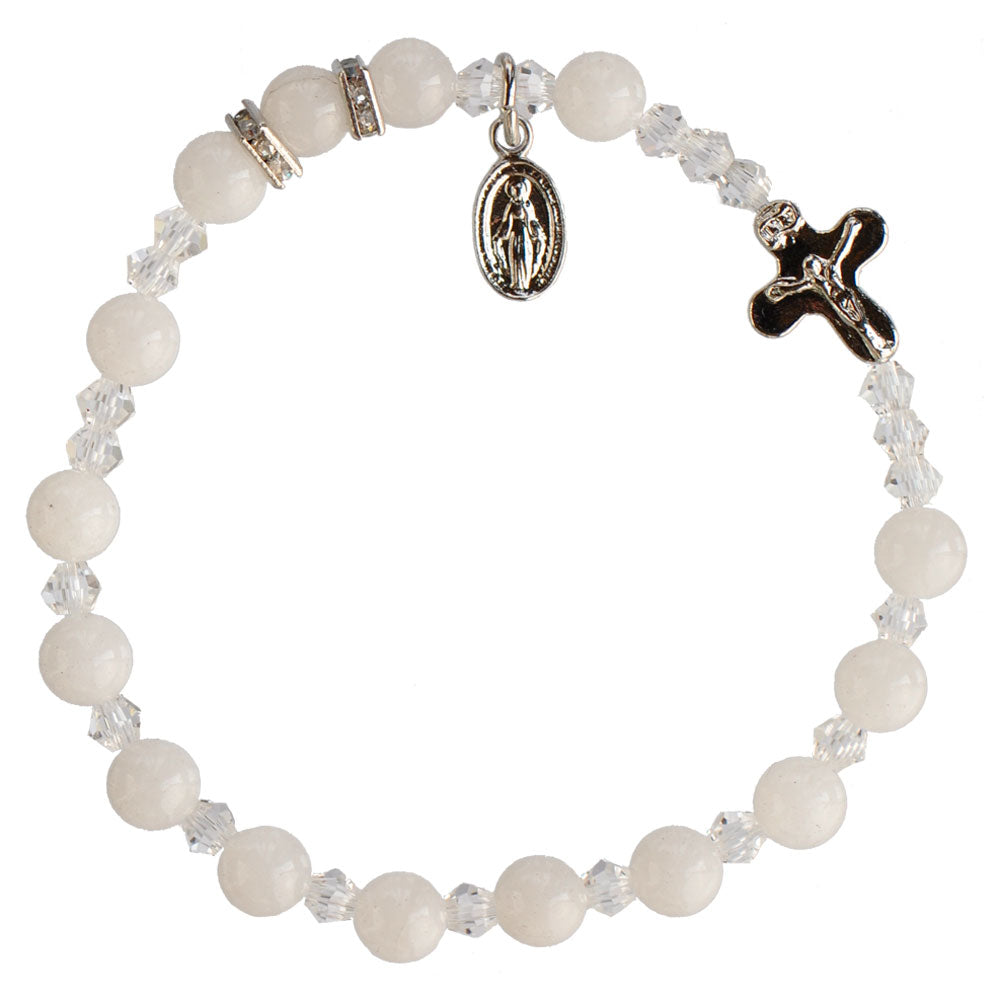 6mm Genuine White Jade Rosary Bracelet