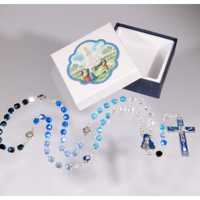 Glass Bead Our Lady of Fatima Rosary with Enameled Beads