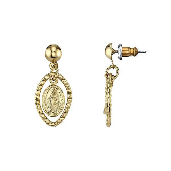 Mother Mary Medallion Post Drop Earrings