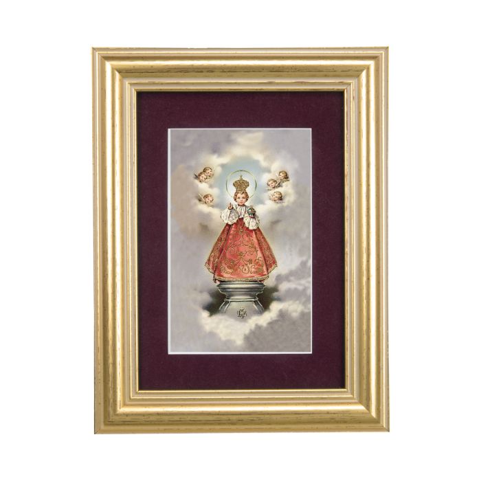 Gold Leaf Frame-Burgundy Matte with an Infant of Prague Print