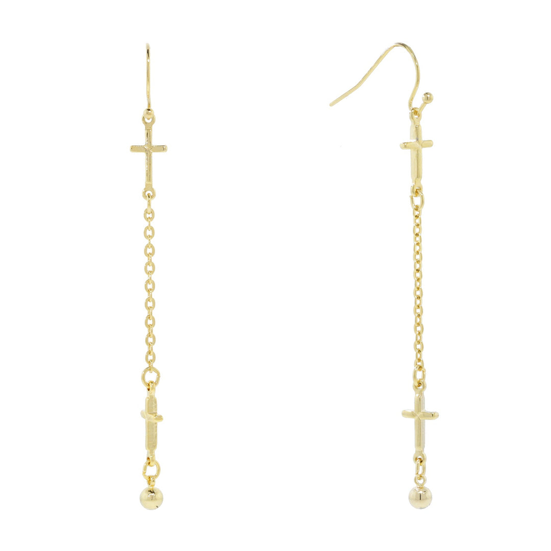 Gold-Tone Double Cross Chain Linear Drop Earrings