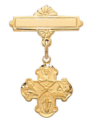 Gold on Sterling Silver 4-Way Cross Baby Pin