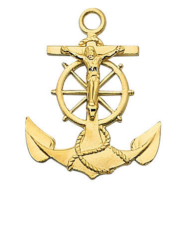 Gold on Sterling Silver Anchor Crucifix on 24" Chain