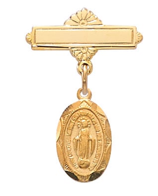 Gold on Sterling Silver Oval Miraculous Medal Baby Pin