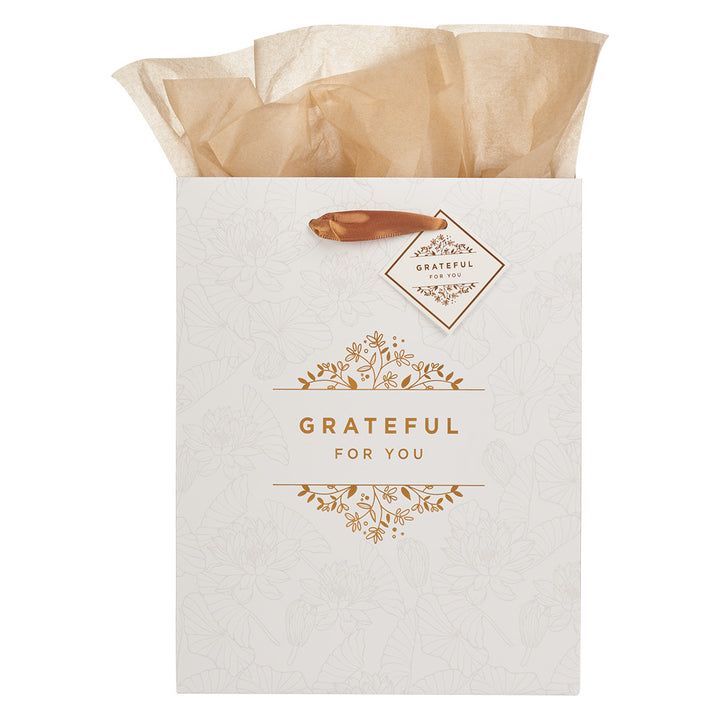 Grateful For You White and Gold Medium Gift Bag