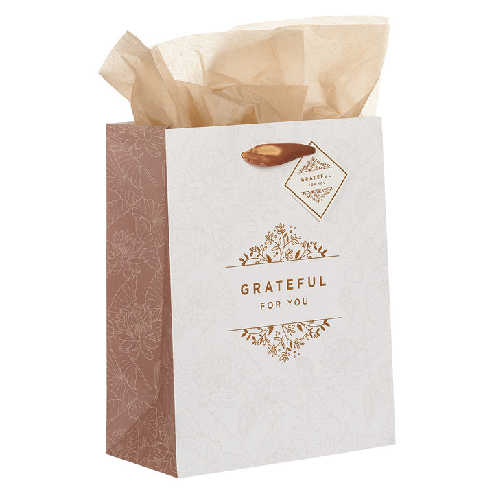 Grateful For You White and Gold Medium Gift Bag