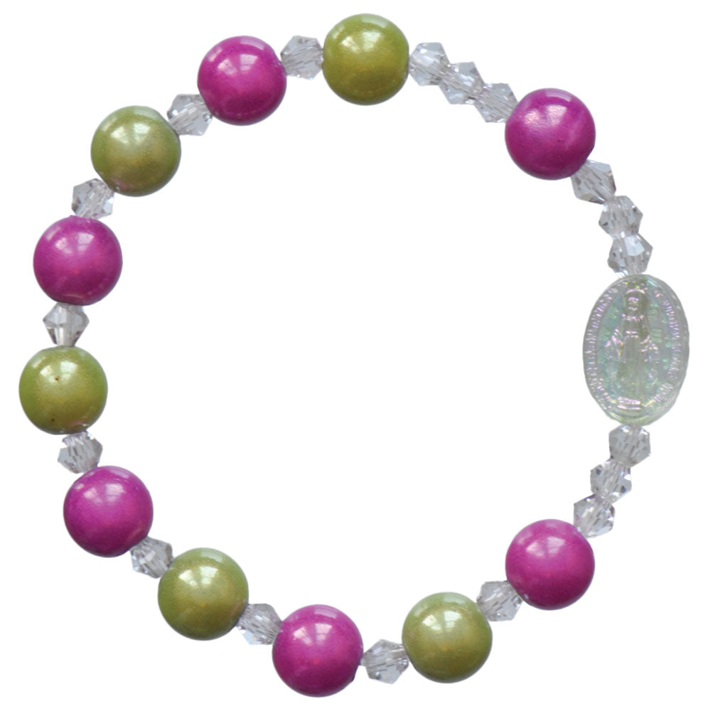 Green & Pink Acrylic Children's Rosary Bracelet