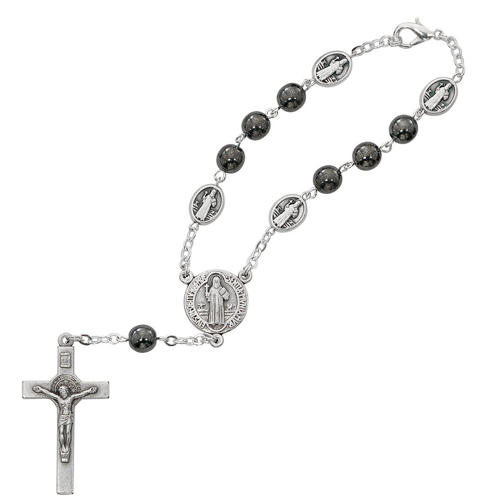 7mm Hematite St. Benedict Auto Rosary