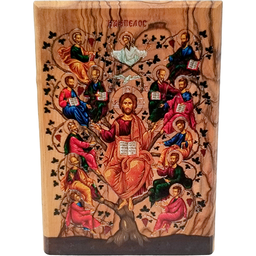 Jesus And The 12 Apostles Olive Wood Color Icon