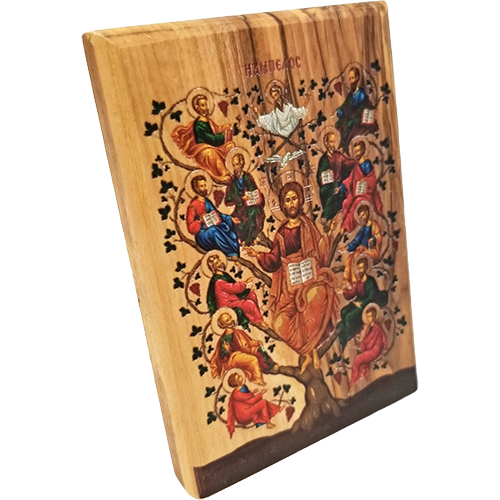 Jesus And The 12 Apostles Olive Wood Color Icon