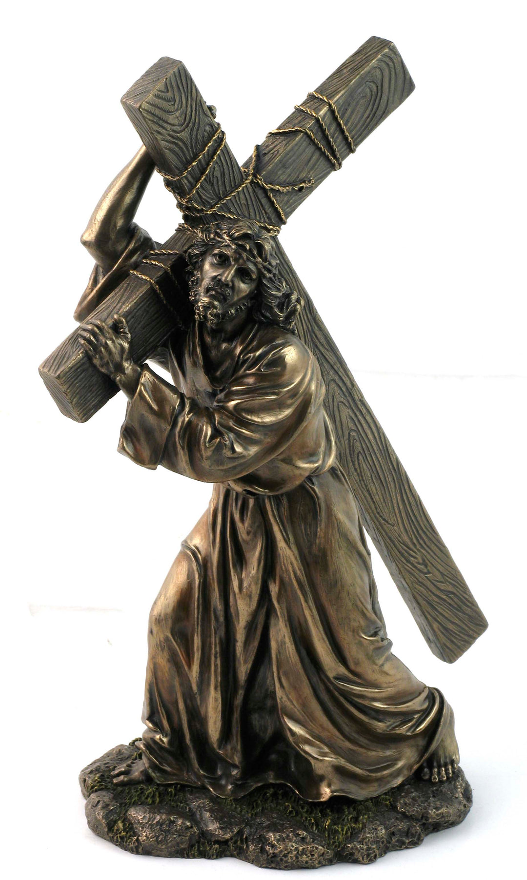 12" Jesus Carrying Cross - Bronze Style Statue