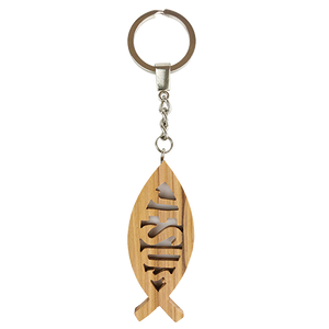 Jesus Fish Olive Wood Keychain