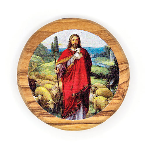 Jesus The Good Shepherd Olive Wood Icon Magnet