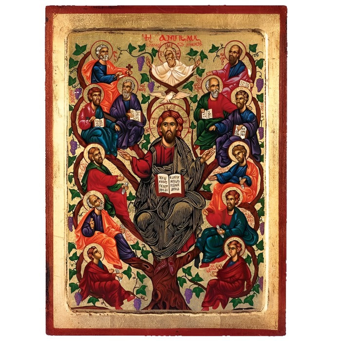 Hand-Painted Jesus, Tree of Life Gold Leaf Icon